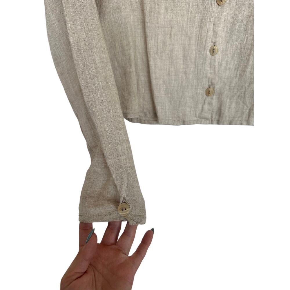 FLAX By Jeanne Engelhart 100% Linen Cropped Button Front Blouse Natural Small - Picture 5 of 7